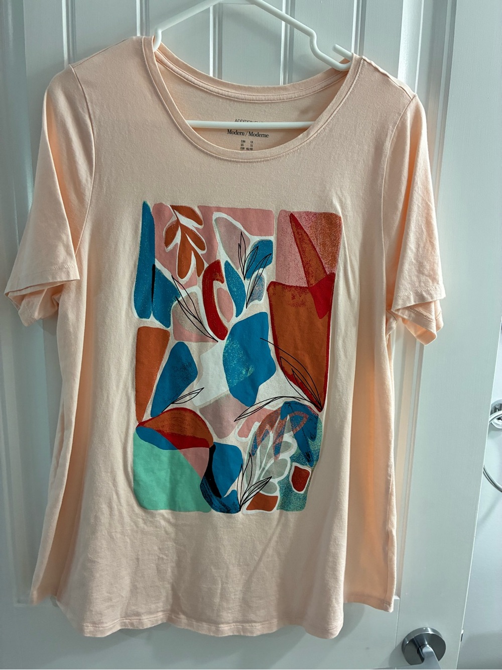 Addition Elle Peach Tee with Multicolor Abstract Print
